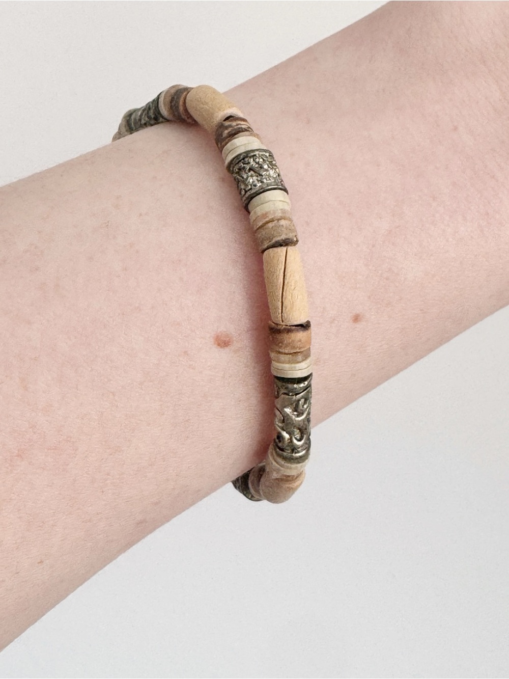 Tan beaded bracelet tropical summer vacation boho island metal festival handmade